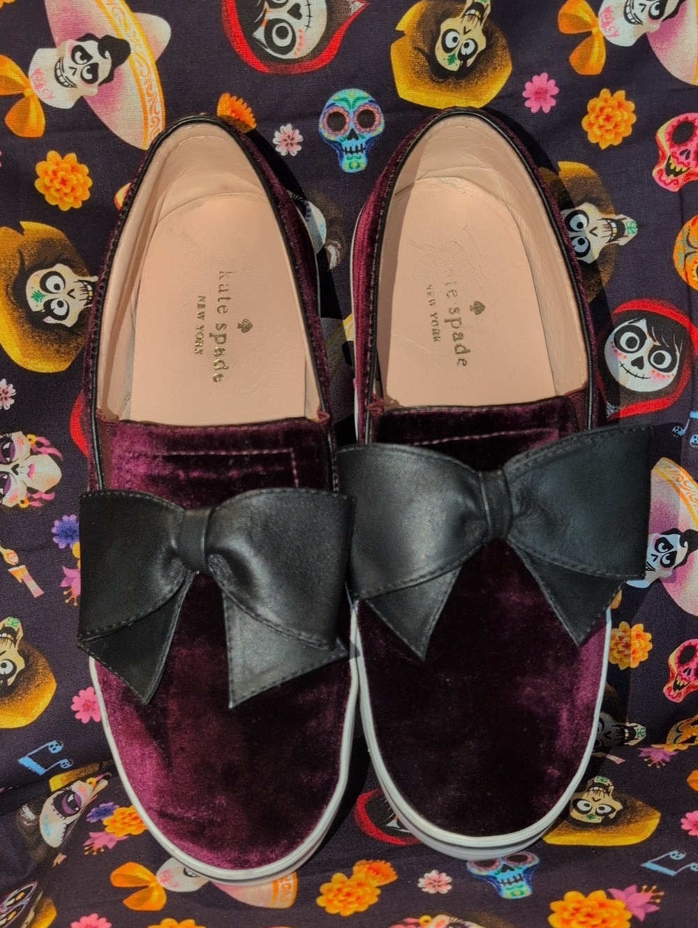 kate spade Velvet Bow Slip-On Sneakers in Plum and Black